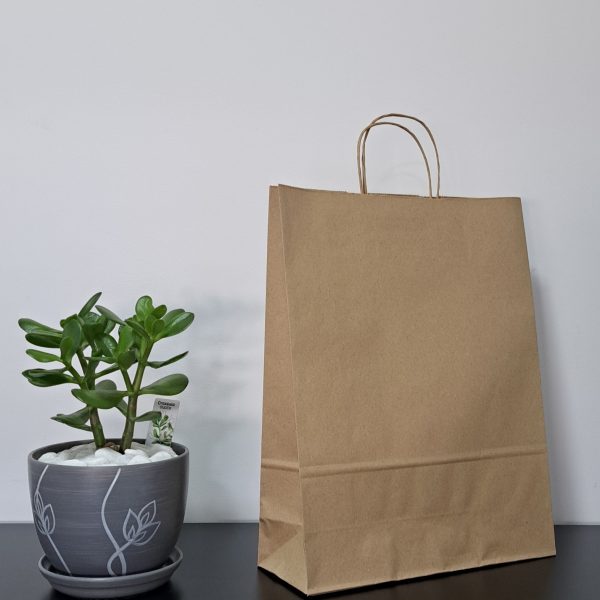 R6485 - Kesa sa upredenom ručkom, reciklirani papir (32 + 12 × 41 cm)